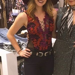 Sheer Embroidered GUESS bodysuit